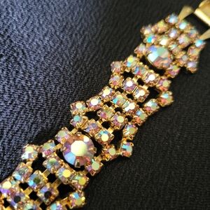 Beautiful Vintage Rose Gold Colored AB Rhinestone Bracelet